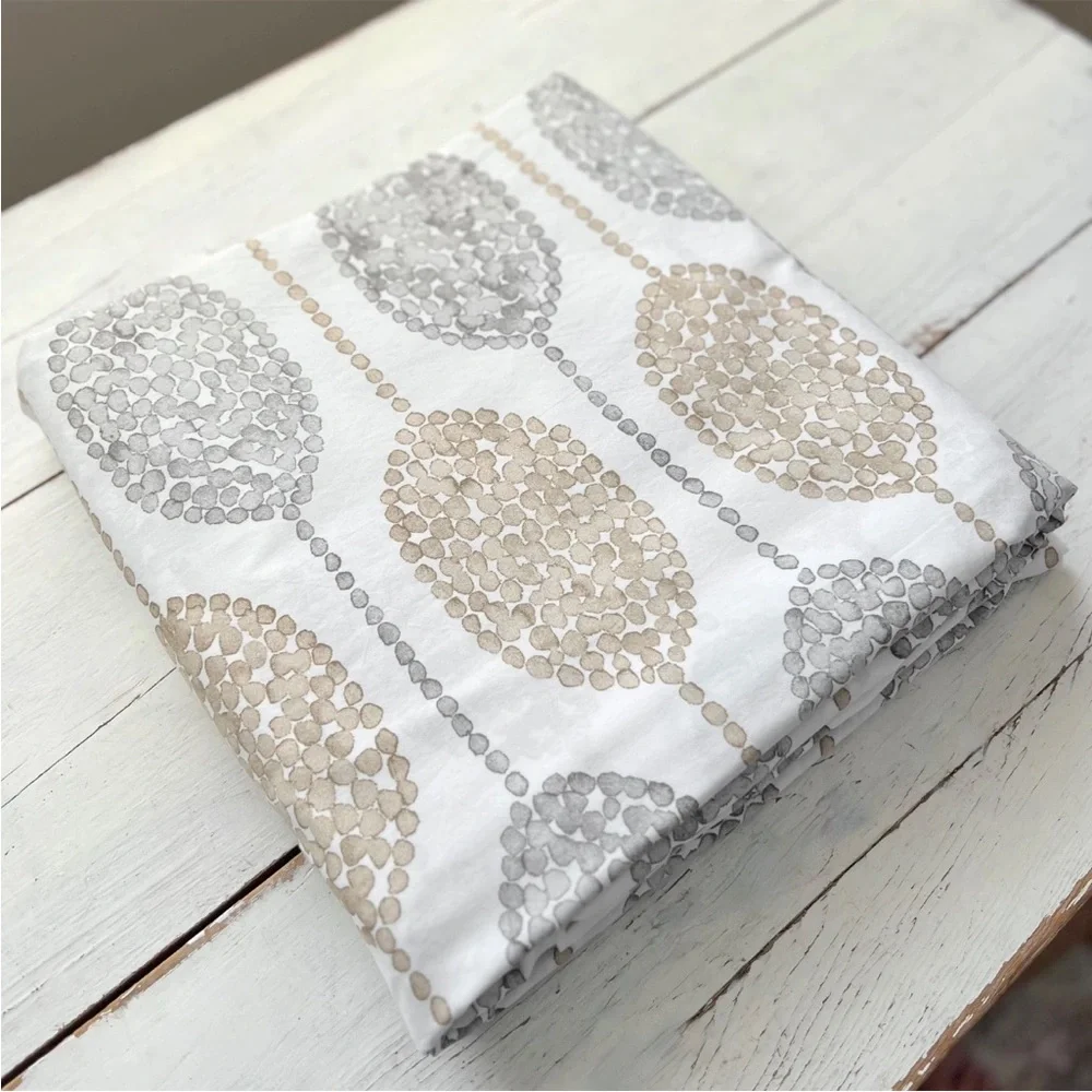 RARE West Elm Medallion Dot Full/Queen Duvet Cover Gray White Tan Modern Cotton
